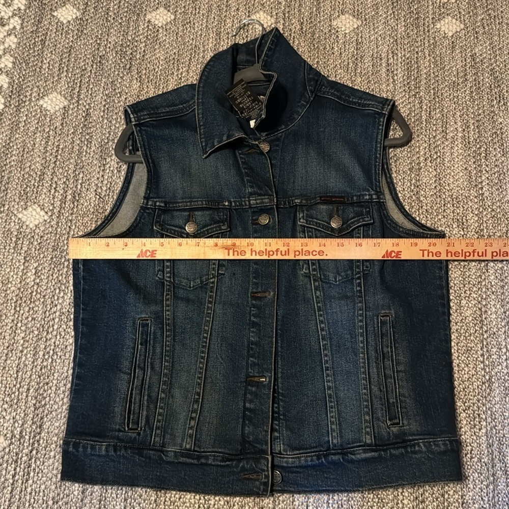Harley-Davidson Blue Denim Jean Vest with White and Orange Logo - Picture 7 of 8